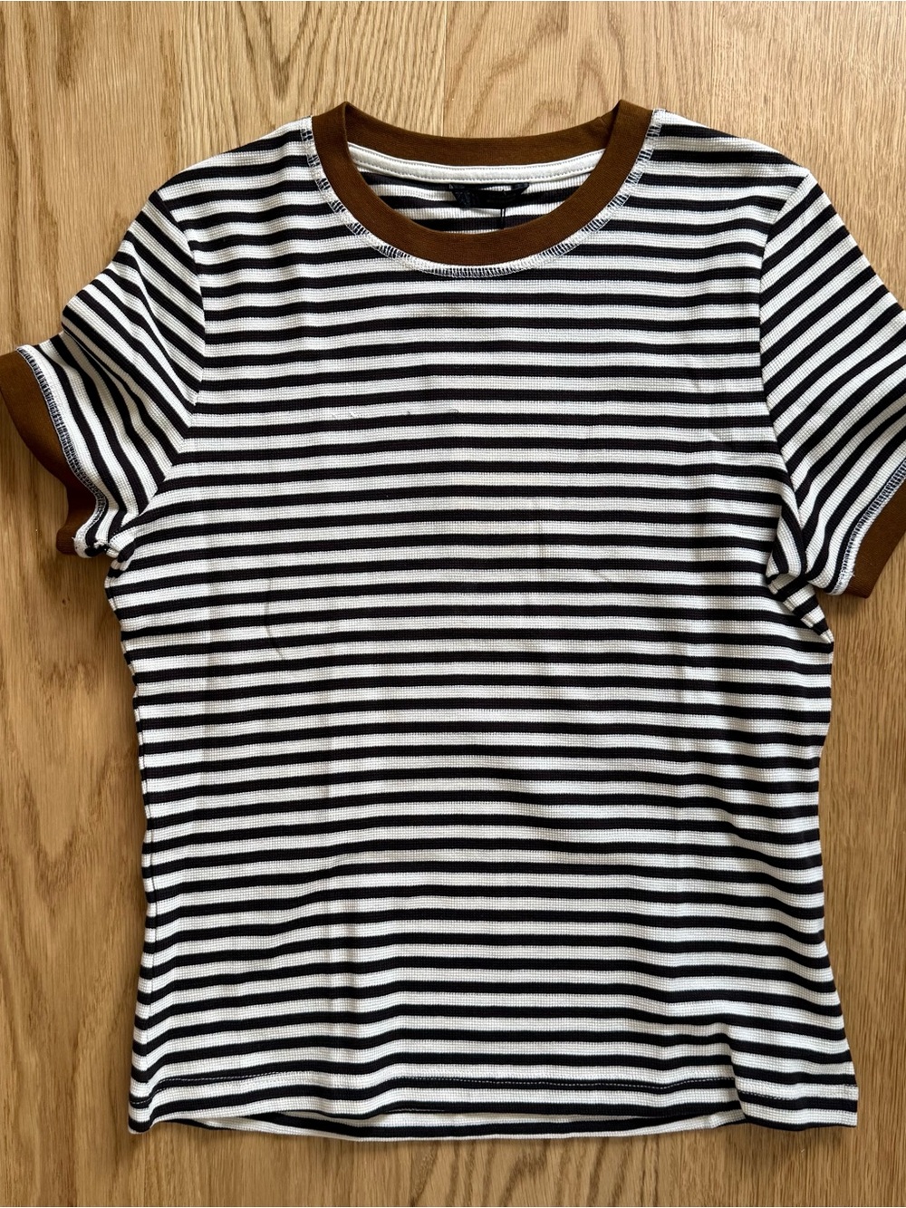 Zara navy/ white short sleeve top with brown trim size M